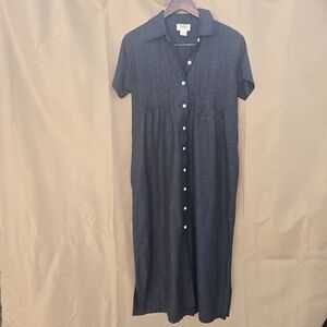 M.O.C. Black Button Front Maxi Dress Pintuck Pleats Rayon Cotton Size S